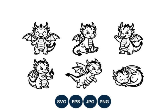 Download Cute Baby Dragon Vector Art Set - Dragon Collection