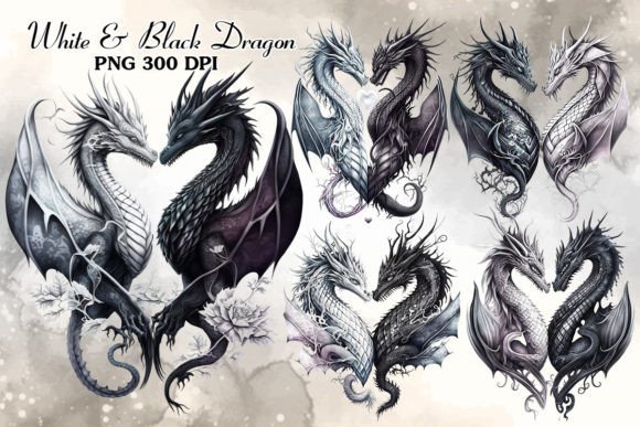 Download Couple White and Black Dragon Clipart - Premium Resources