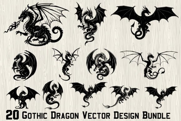 Download 20 Gothic Dragon Vector Design Bundle - Dragon Collection