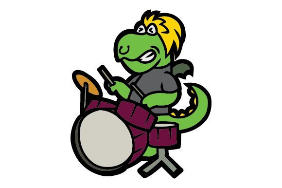Download Rockstar Dragon Playing Drums, Cartoon - Dragon Collection